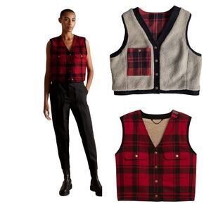 Banana Republic wool blend Reversible plaid vest size s